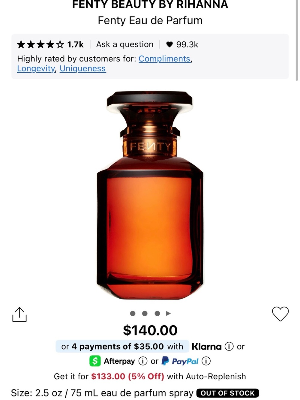 Fenty Beauty By Rihanna Perfume - 75ml - Picture 5 of 5
